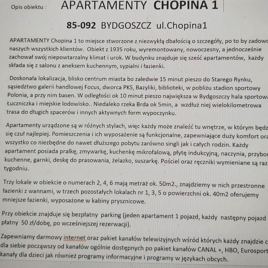 Apartamenty Chopina 1 Bydgoszcz Eksteriør bilde
